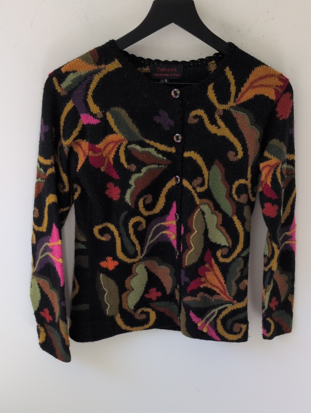 Tabask Women's Alpaca Artsy Art to Wear Floral Multicolor Caridgan Small Peru